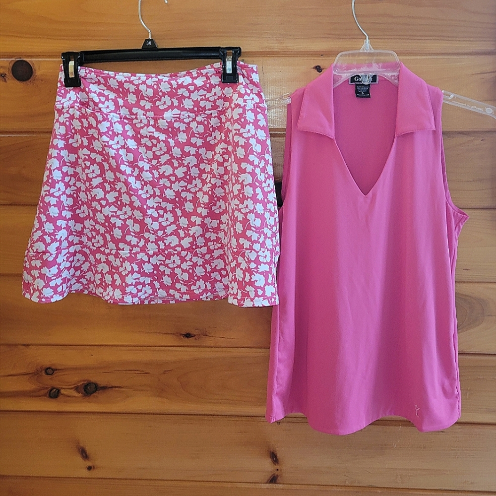 Golftini Pink Floral Skirt & Pink Sleeveless Top Set
